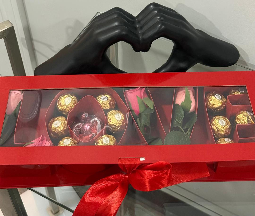 Valentine's Day LOVE gift box with real life rose's and chocolates