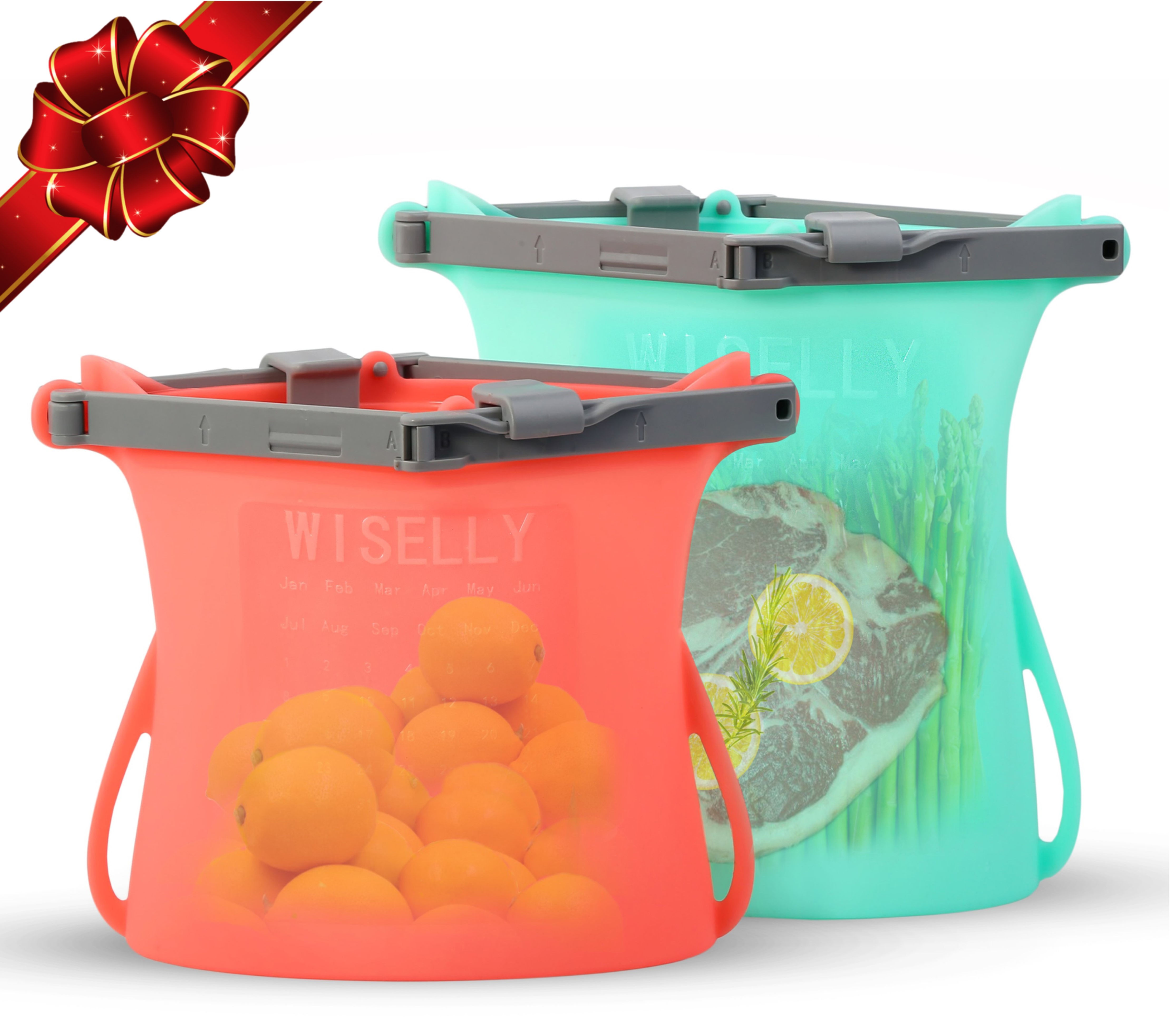 Food Bunker Reusable Silicone Food Storage Freezer Bags (2 Liter + 3 Liter)