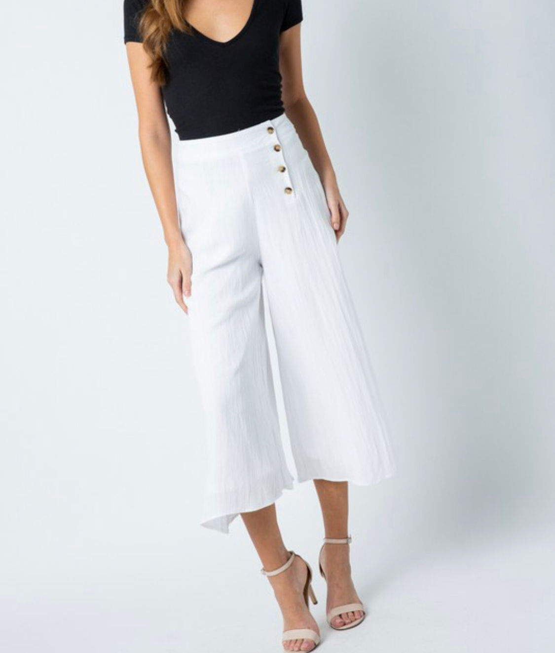 White Cullote Pants w/ side buttons