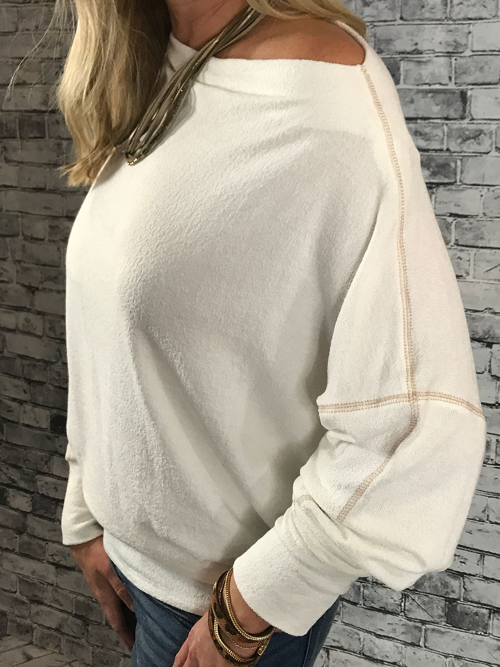 Thumbnail: Off the Shoulder Dolman Sleeve Knit Top- Ivory