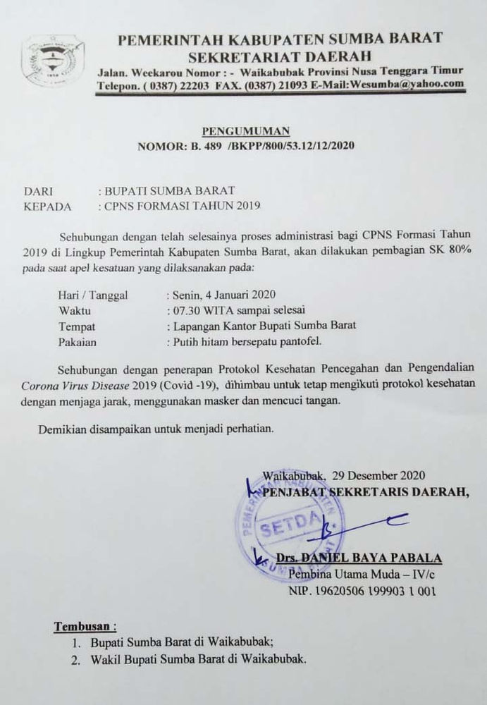 Pembagian Sk 80 Bagi Cpns Tahun 2019
