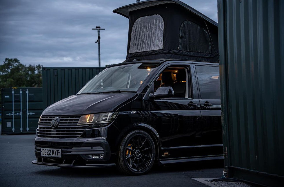 camper conversion; vw camper conversion; bespoke campervan; bespoke campervan interiors; custom design camper; vw transporter camper; dub alchemy; high end campervan; high end day van; day van; campervan inspiration; pop top roof; black campervan; blacked out camper