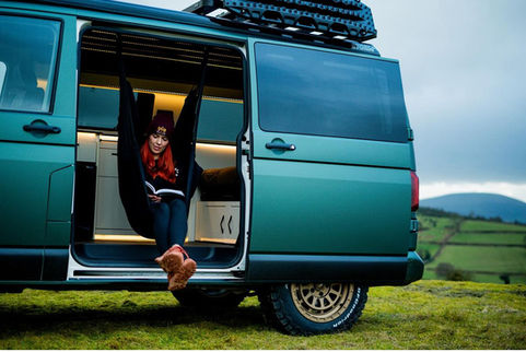 camper conversion; vw camper conversion; bespoke campervan; bespoke campervan interiors; custom design camper; vw transporter camper; dub alchemy; high end campervan; high end day van; day van; camper kitchen; campervan inspiration; camper kitchen inspiration; bespoke camper kitchens; swamper; swamper conversion; green wrap; forest green wrap; campervan swing; dub alchemy; off road camper; bf goodridge