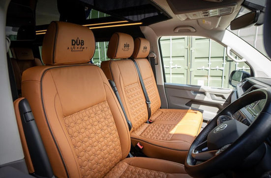 camper conversion; vw camper conversion; bespoke campervan; bespoke campervan interiors; custom design camper; vw transporter camper; dub alchemy; high end campervan; high end day van; day van; camper kitchen; campervan inspiration; camper kitchen inspiration; bespoke camper kitchens; real leather; leather seats