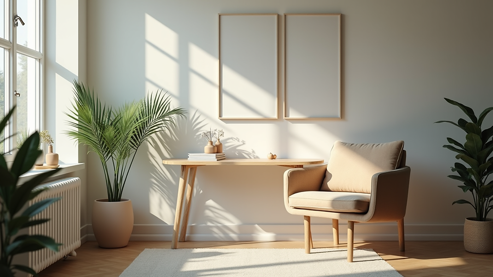 Eye-level view of a nutritionist's consultation room with a desk and chair