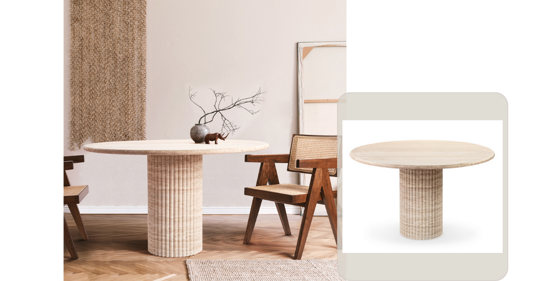 CAVA FLUTED ROUND TAVERTINE TABLE