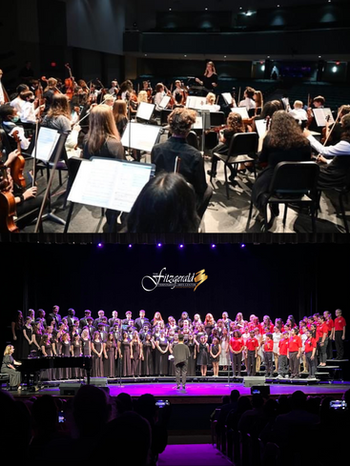 Orchestra and choir ensemble performing at Fitzgerald Performing Arts Center in Palm Coast, Florida