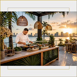 Elevate your event with live chef stations featuring made-to-order dishes, interactive presentations, and luxury hospitality by Chef Chris Valdes.