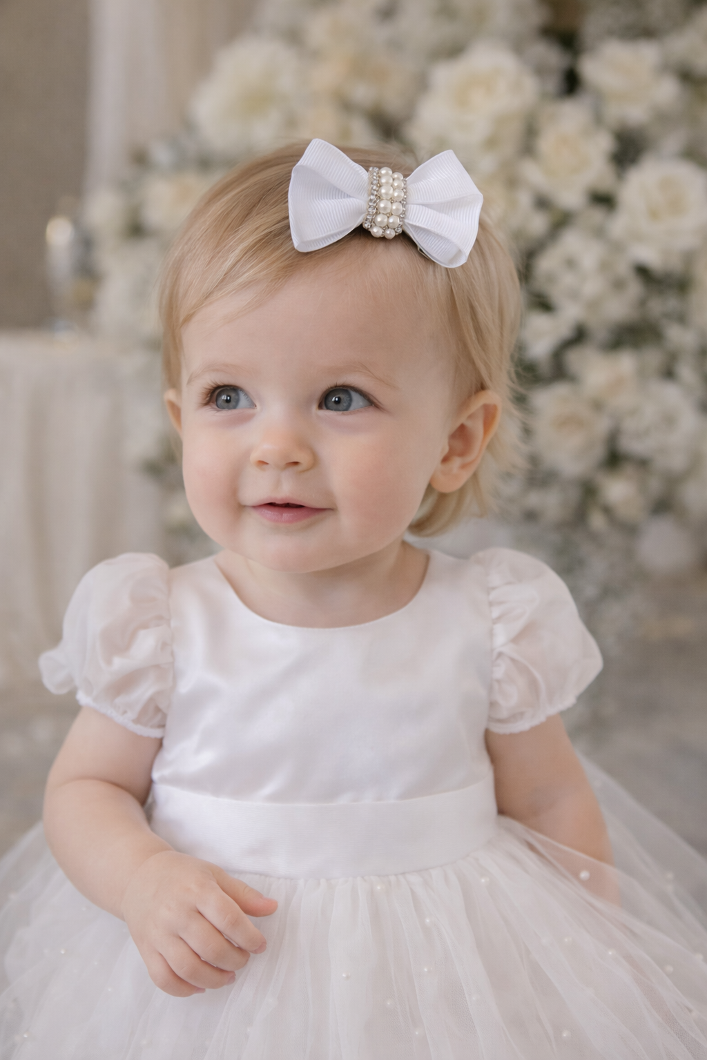 Baby Pearl Bow Hair Clip – Handmade Christening & Occasion Accessory