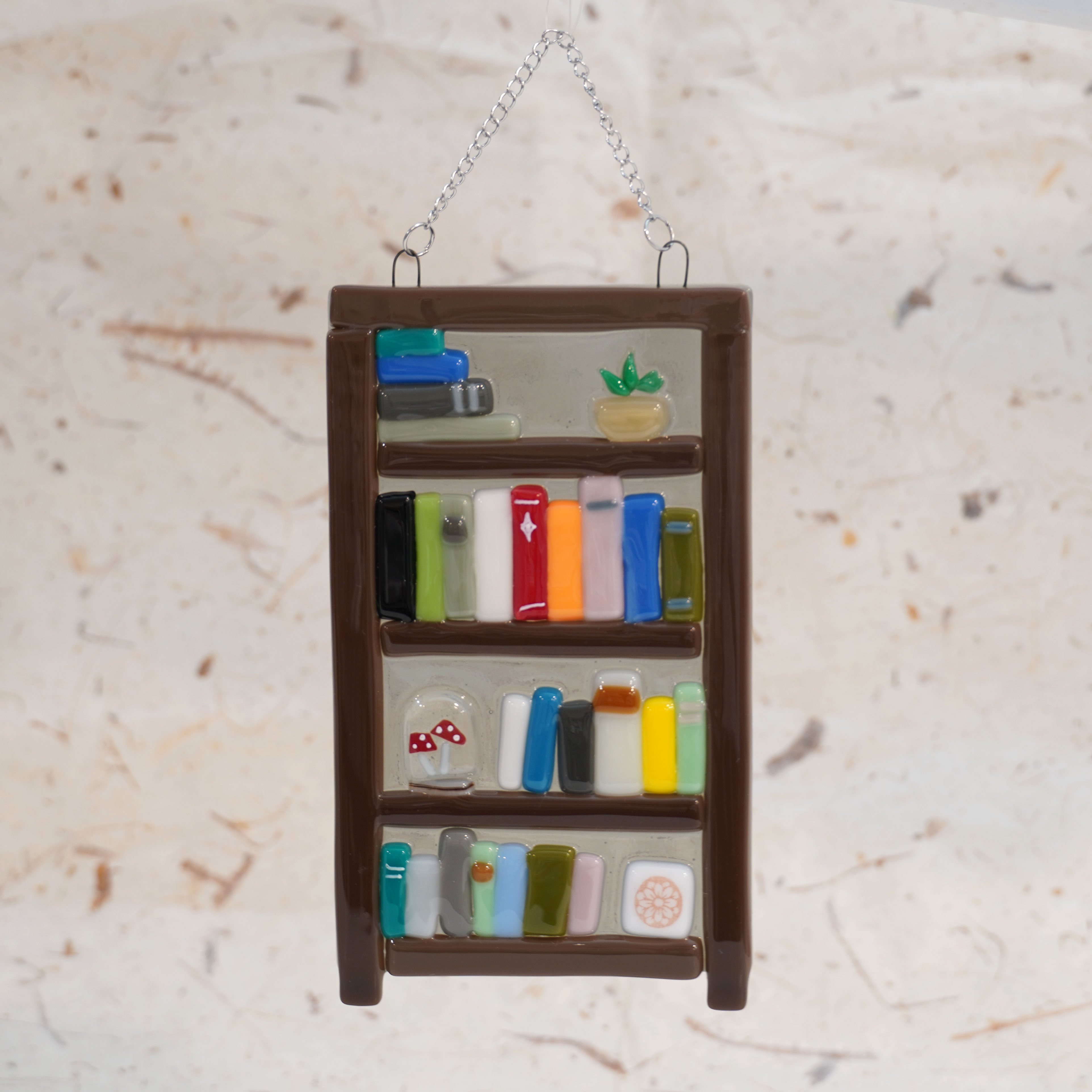 Fused Glass Bookshelf - Mushroom Cloche, Plant, Mandala