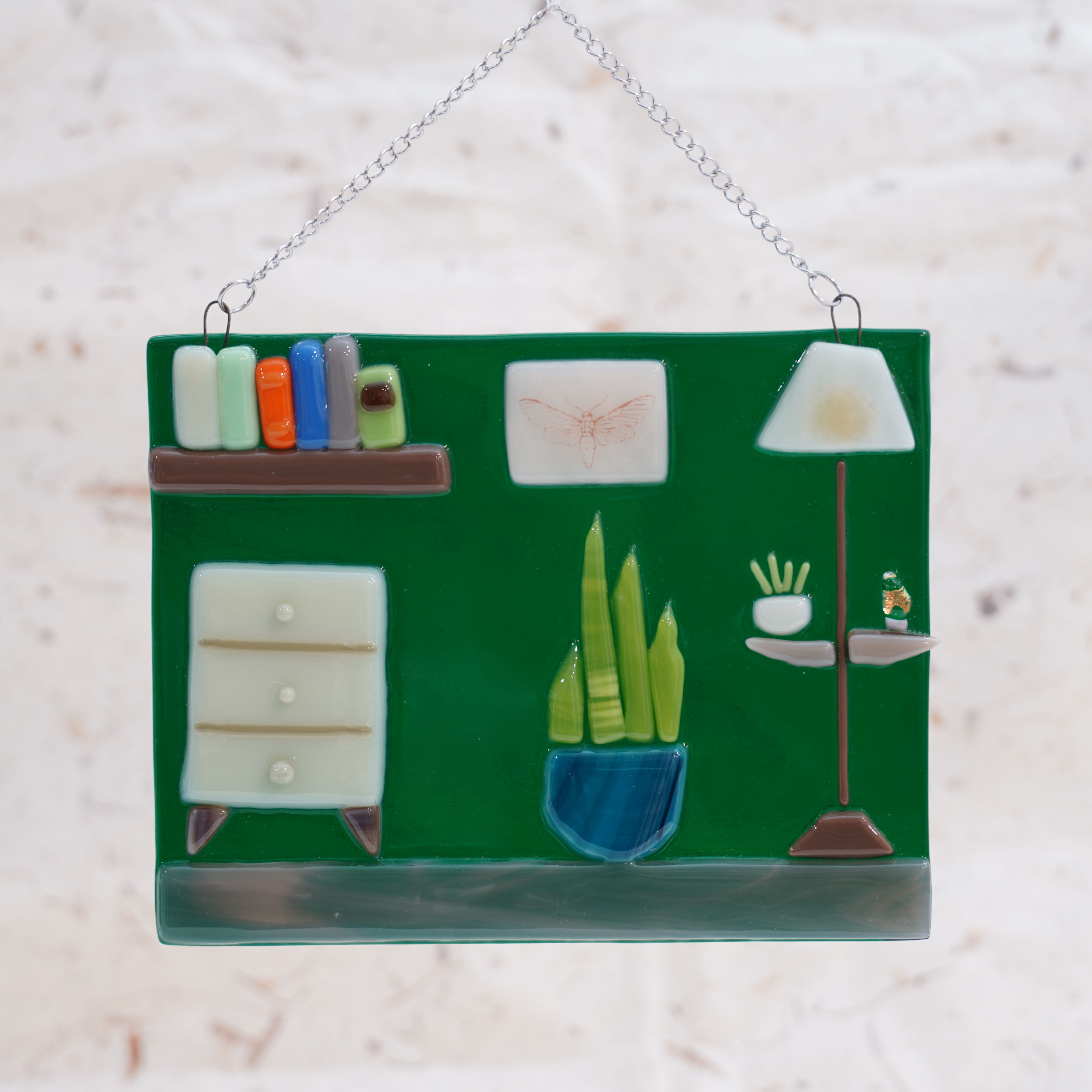 Fused Glass Mini Room - Chest, Snake Plant