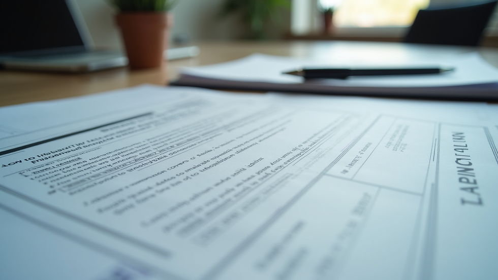 eye-level view of official documents and application forms on a desk