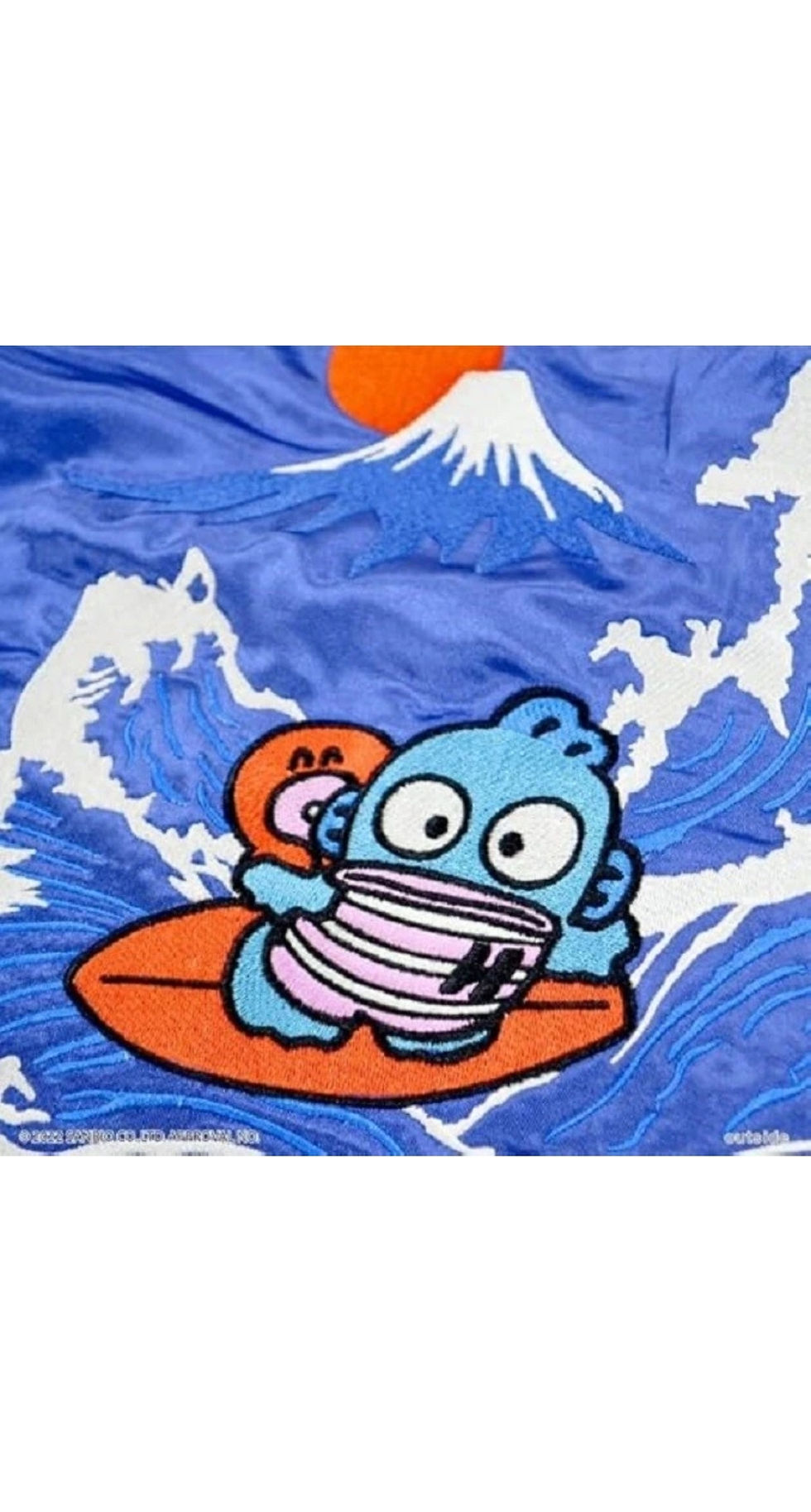 Thumbnail: Close-up of Hangyodon surfing embroidery on sukajan jacket