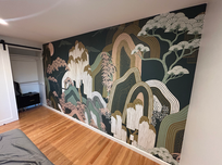 Large scale mural wallpaper installation in Los Angeles home.