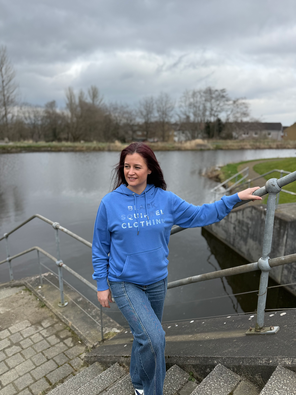 Thumbnail: Woman wearing a Blue Black Squirrel Clothing Hoodie
