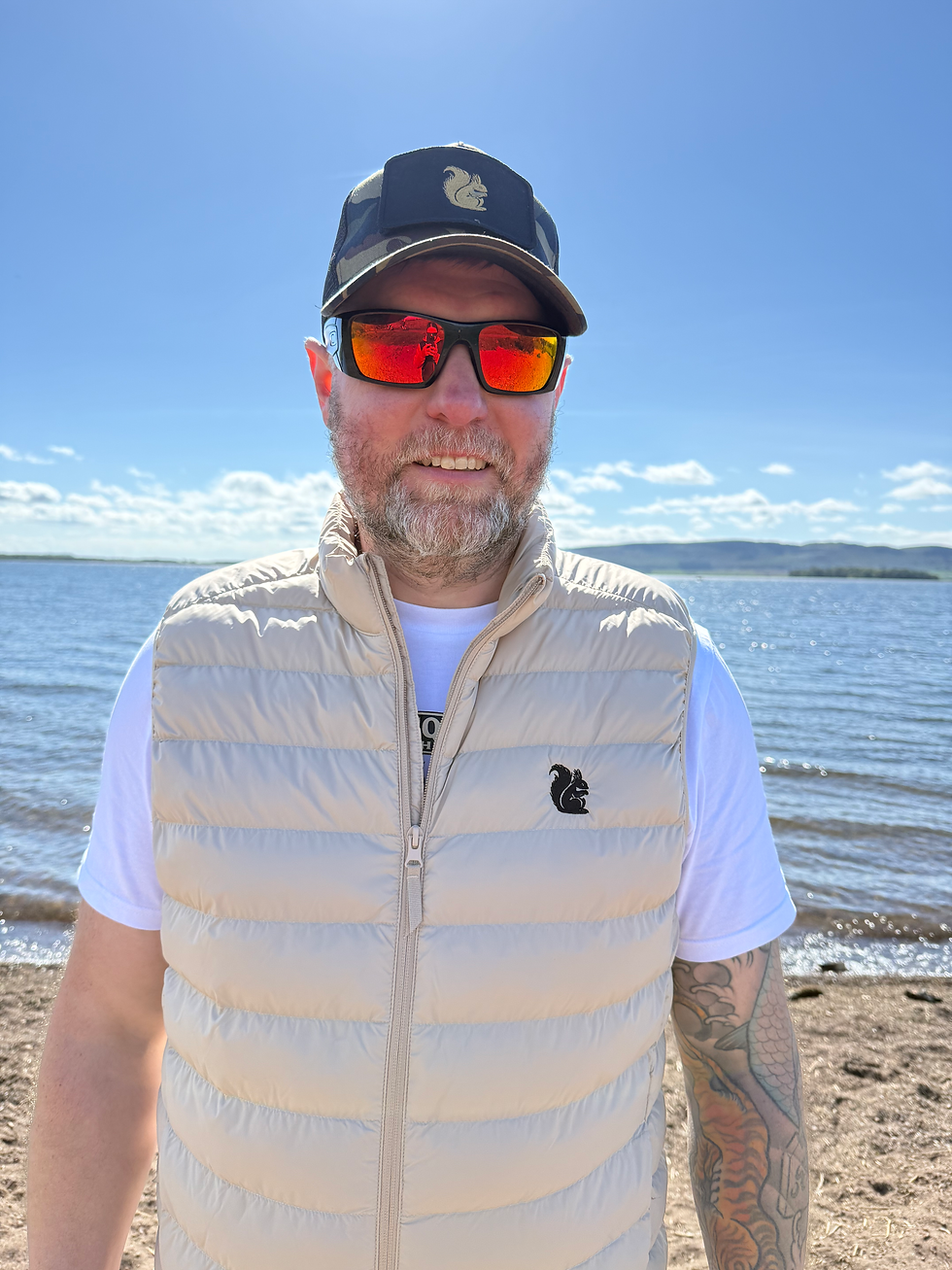 Man wearing a Cream Black Squirrel Clothing Gilet