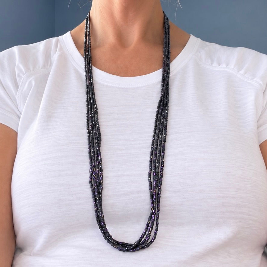 Thumbnail: midnight blue string necklace long