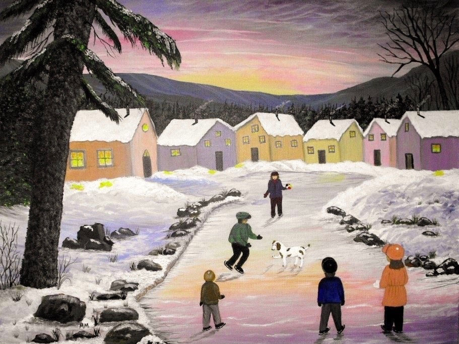 Playing with a Dog on Winter Sunset