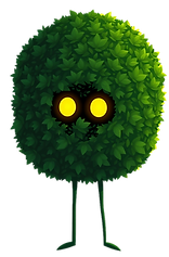 A cartoonlike green bush with a whimsical vibe and a shadowy interior, mysterious as if it