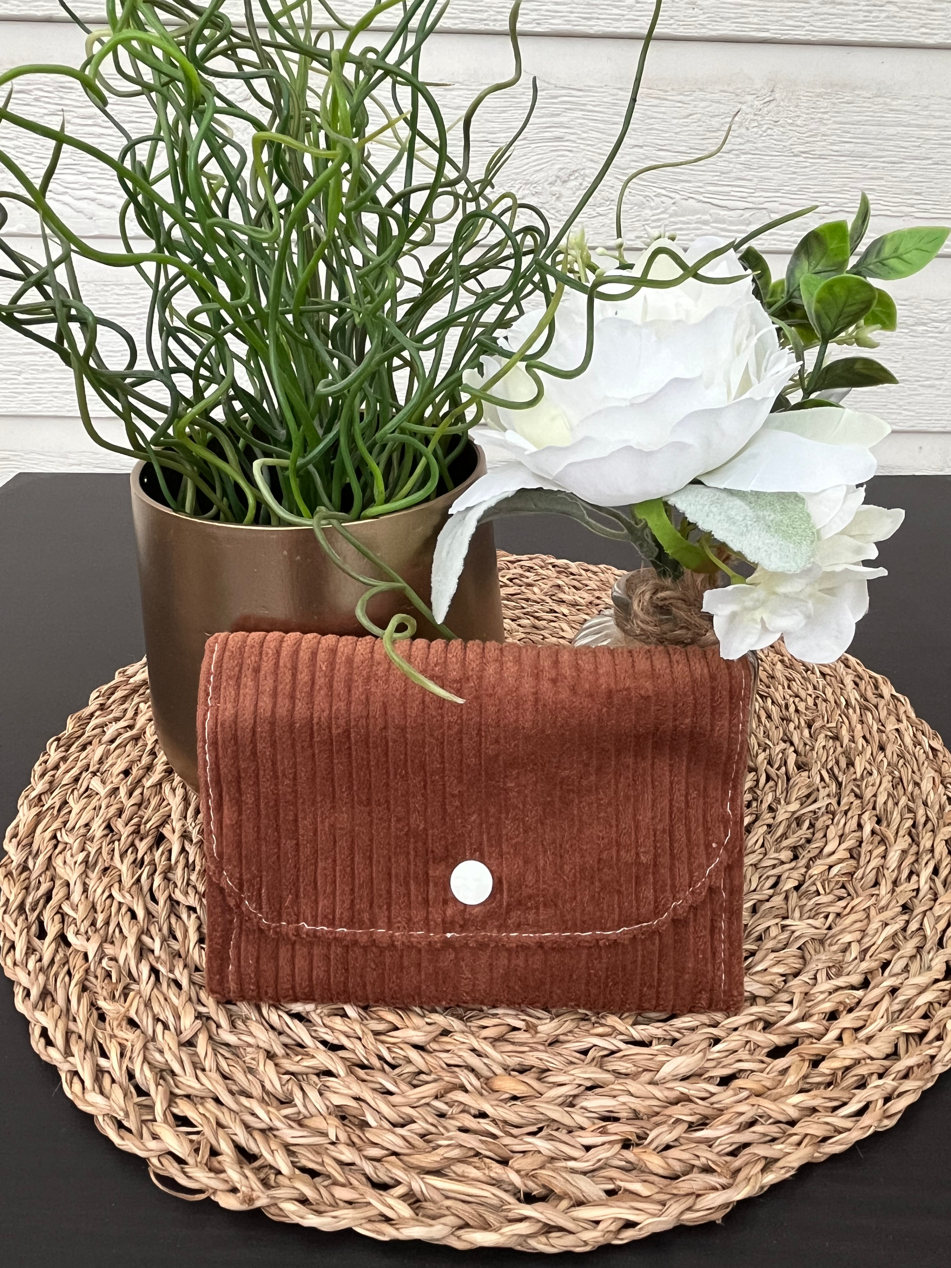 Portefeuille velours côtelé marron