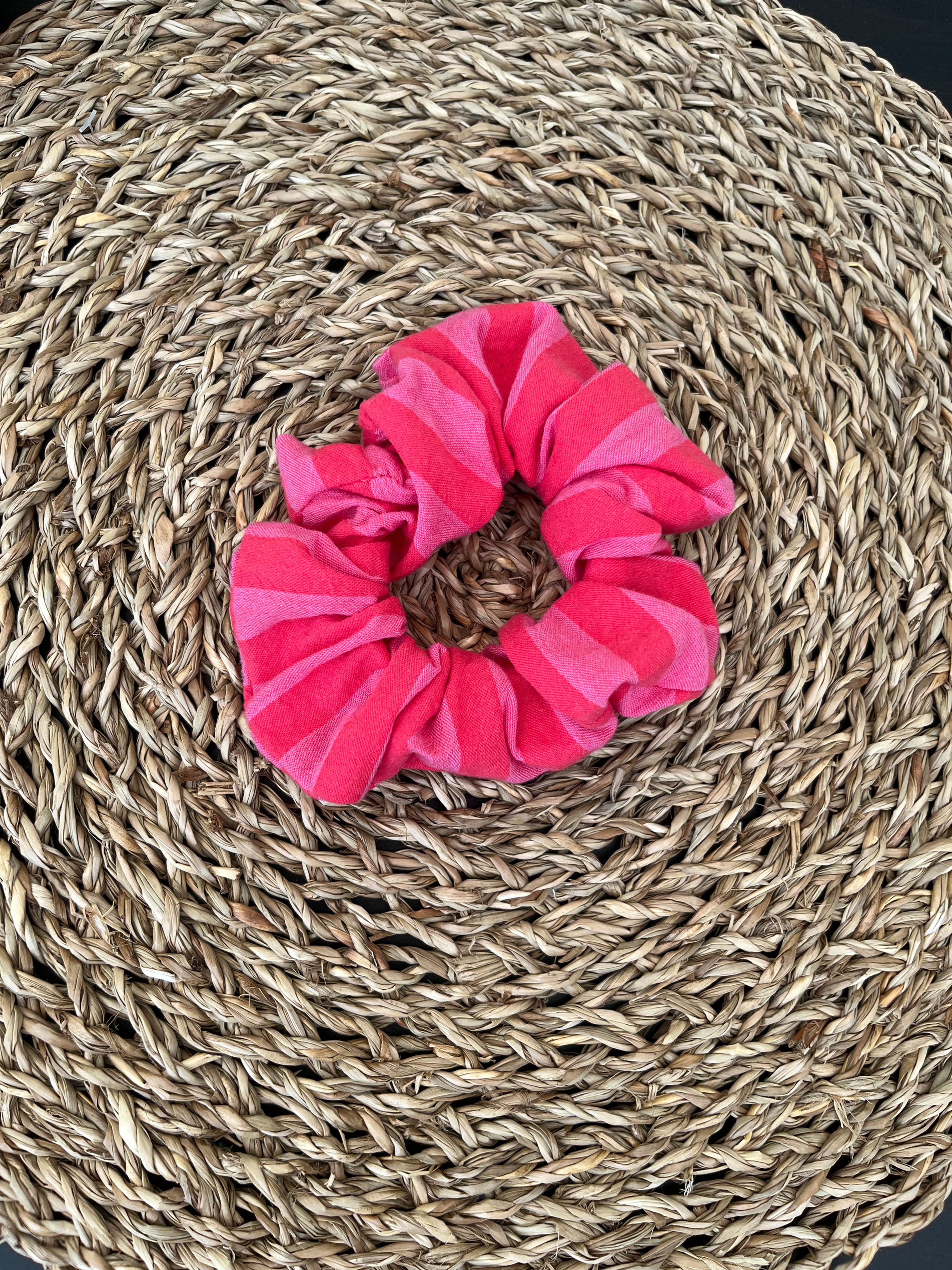 Chouchou rayé rose et framboise