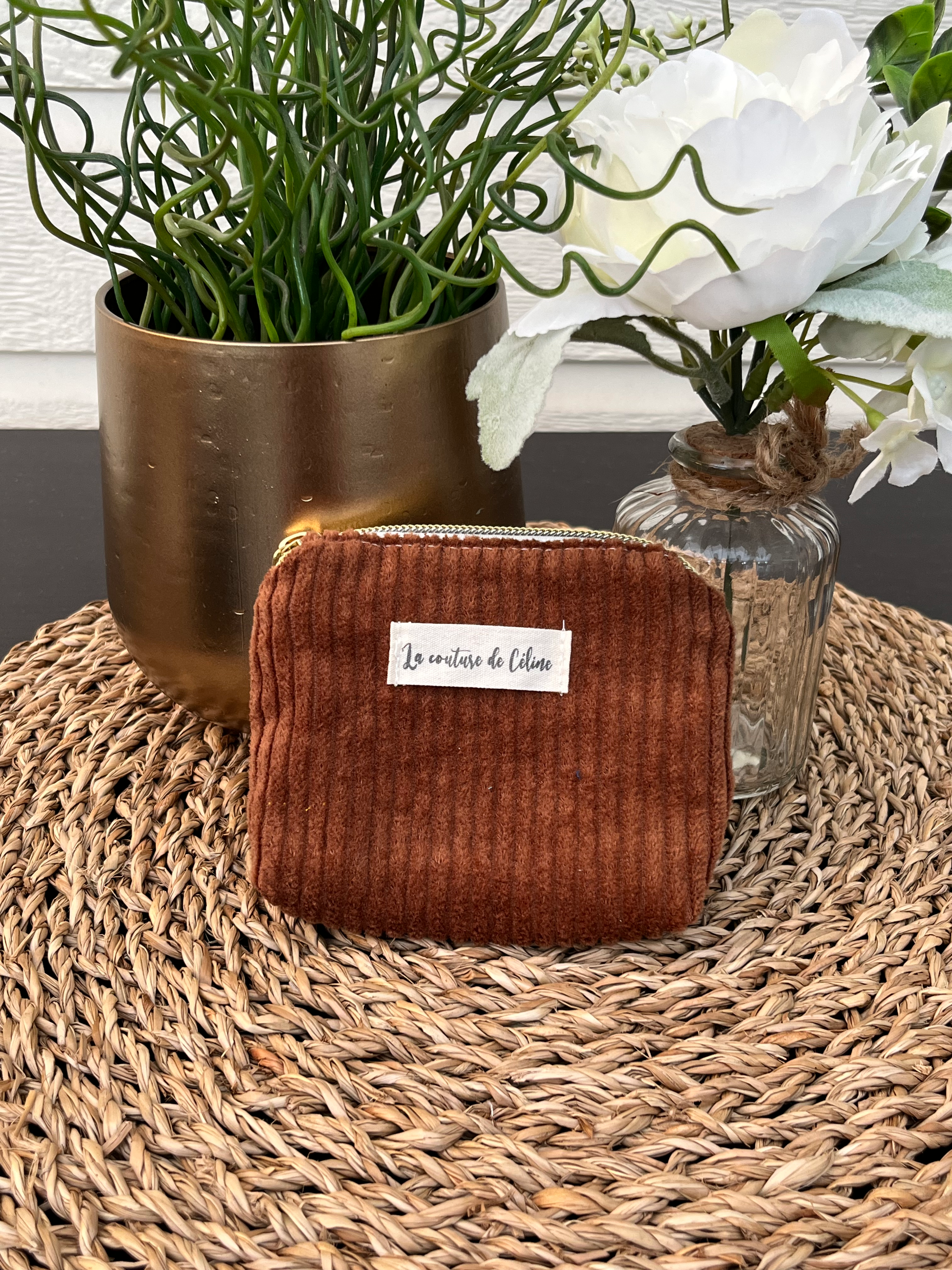 Porte-monnaie velours côtelé marron