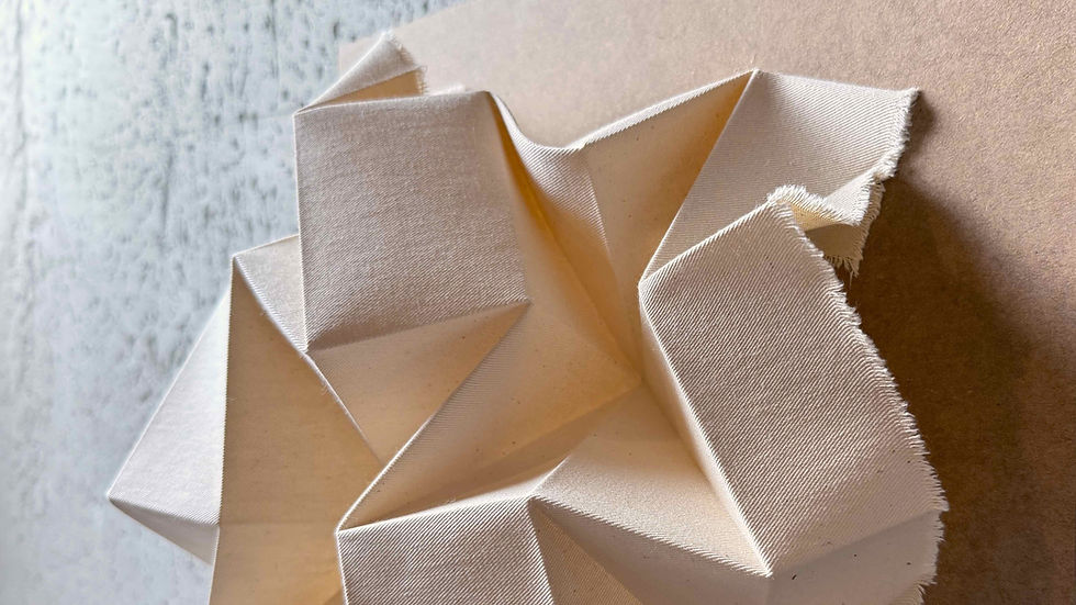 Miniaturbild: Rohes Baumwollgewebe dreidimensional gefaltet auf MDF. Werk "beyond the core". Detailansicht