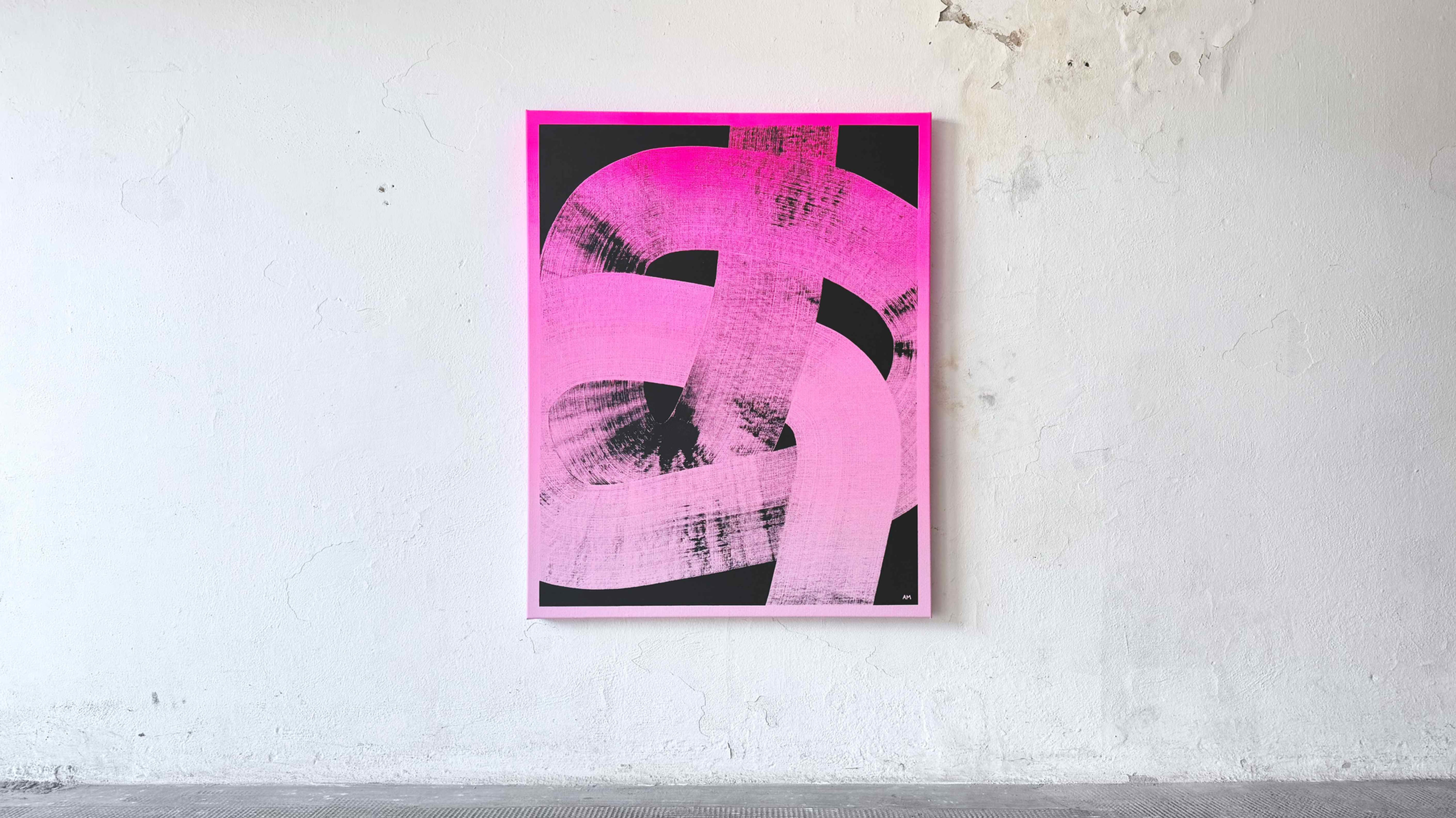 Werk "toxic crave" in geschlungenen Linien zwischen Anthrazit, Opern- und Persischrosa.