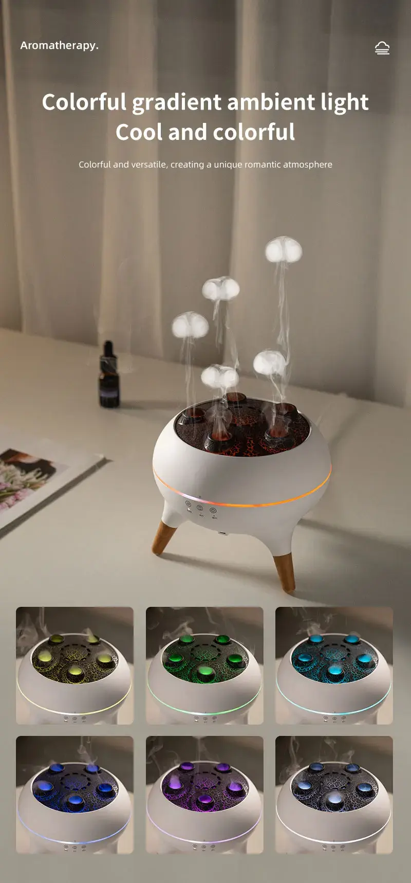 Thumbnail: Dynamic Jellyfish Air Humidifier 250ml Essential Oil Diffuser Remote Control Bed