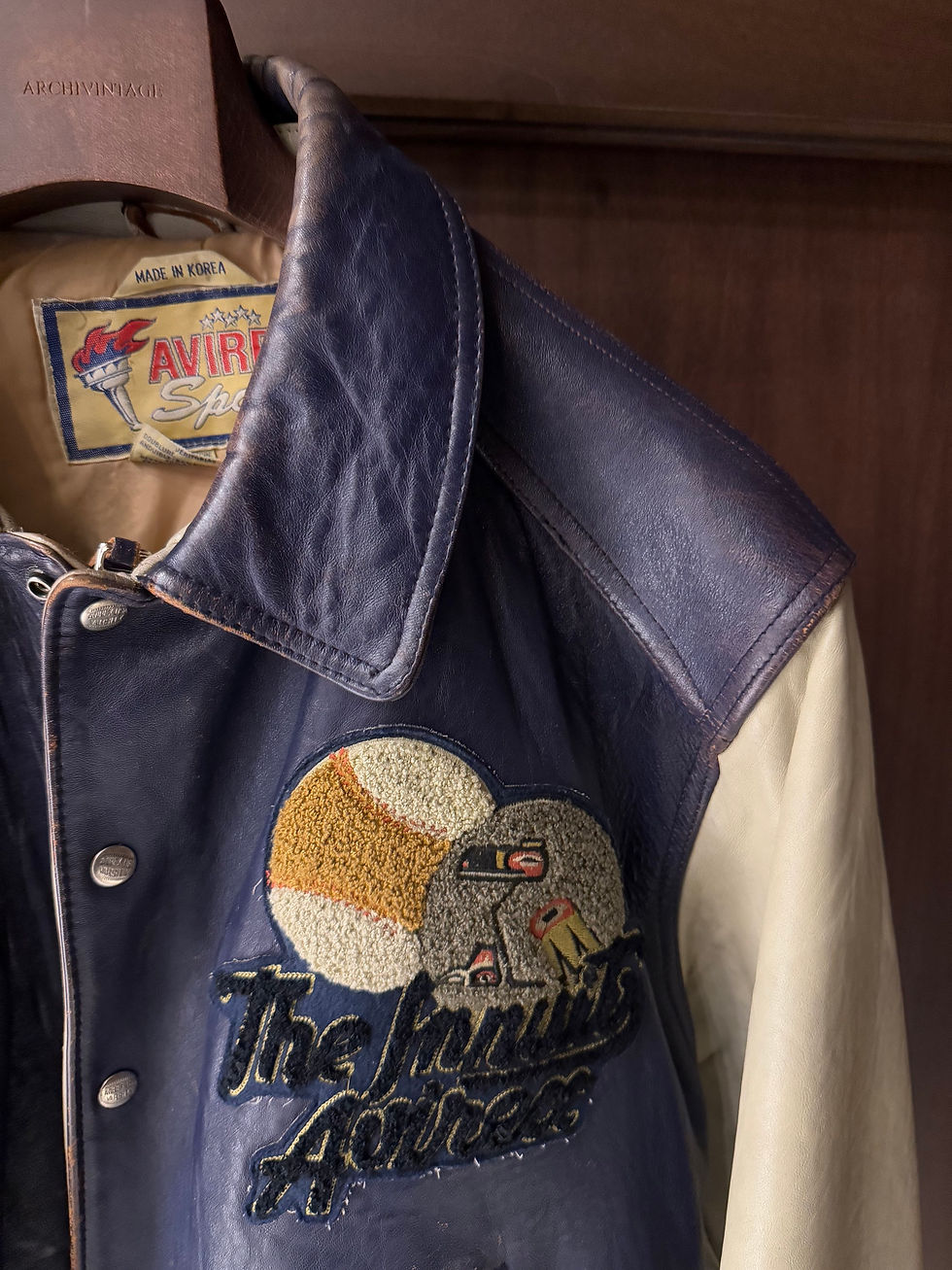 Miniatura: Vintage Archive Avirex 90’s Made in Korea Midnight League Leather Bomber Jacket