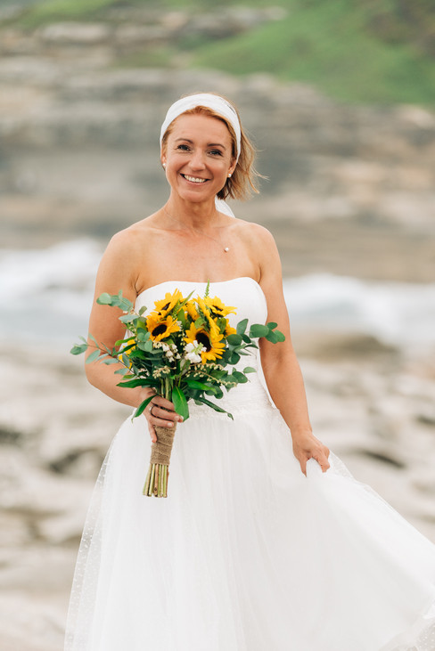 Beach Wedding, Cronulla Wedding, Cronulla Wedding Photographer, Cronulla Wedding Photography, Sutherland Wedding, Sutherland Wedding Photographer, Sutherland Wedding Photography, Sydney Wedding, Sydney Wedding Photographer, Coast Wedding, Wedding by the water, Intimate wedding, Fun wedding, Bride and Groom, Wedding Portrait, Wedding Flowers, Sun Flowers, Bridal Bouquet