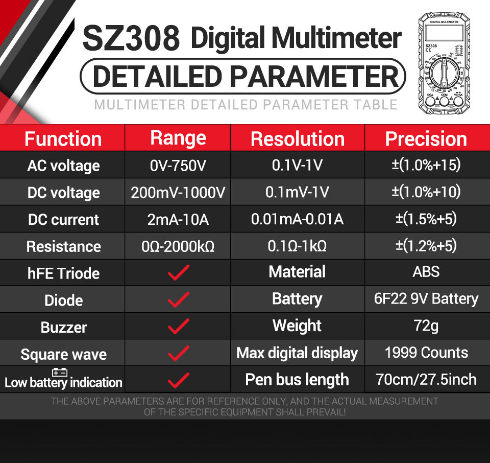 Thumbnail: ANENG SZ308 1999 Count Digital Multimeter AC/DC High-Precision Multi-function Vo