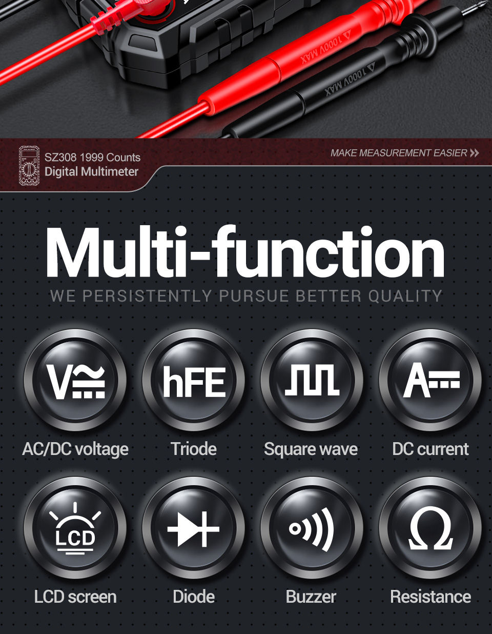 Thumbnail: ANENG SZ308 1999 Count Digital Multimeter AC/DC High-Precision Multi-function Vo