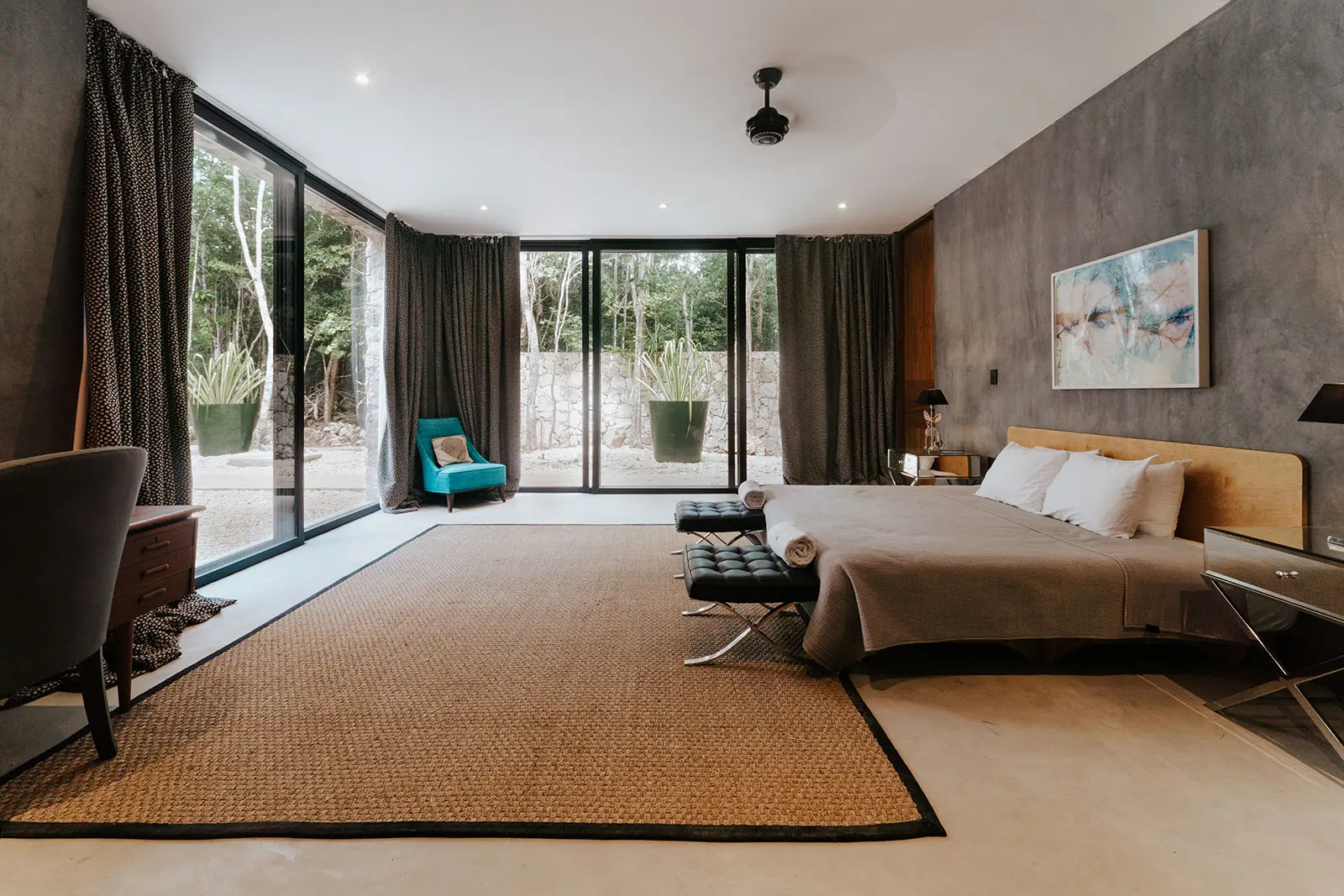 Bedroom interior at Casa Xolo as seen in the Staycation Tulum episode.