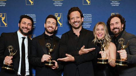 The Staycation team celebrates after winning three Emmy Awards at the 2026 Pacific Southwest Emmy Awards presented by NATAS Pacific Southwest.