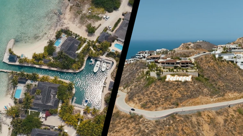 Aerial view of vacation properties in The Bahamas and Cabo San Lucas as featured on Staycation.