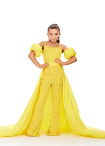 Thumbnail: 8269 Kids Beaded Jumpsuit with Puff Sleeves and Overskirt
