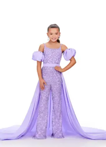 Thumbnail: 8269 Kids Beaded Jumpsuit with Puff Sleeves and Overskirt