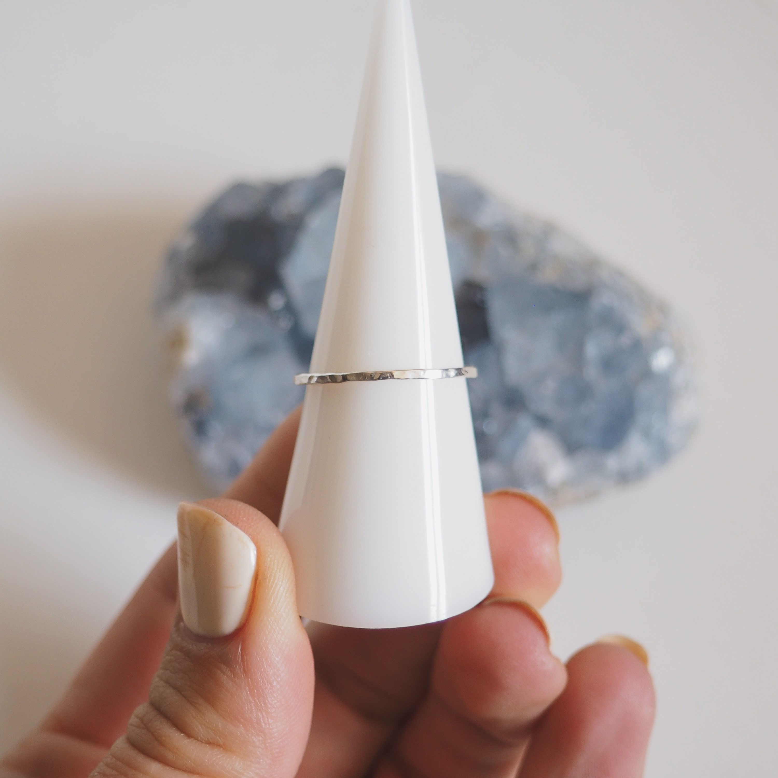 Thin Hammered Stacker Ring in Sterling Silver