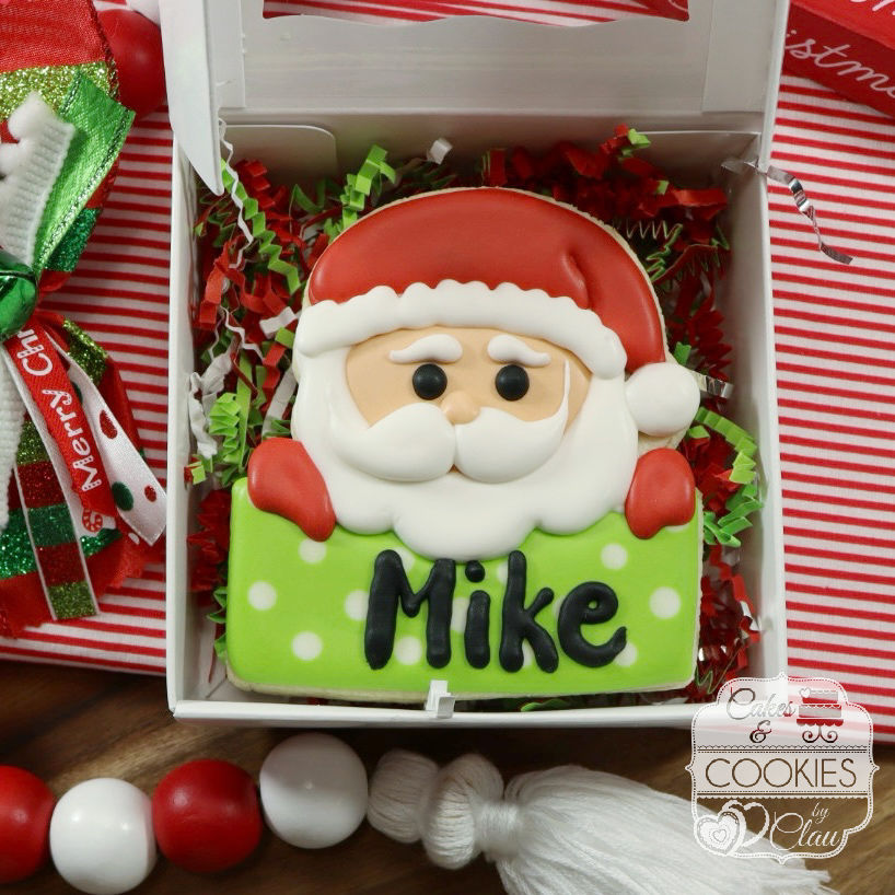 Santa Face Personalized Plaque Decorated Sugar Cookie