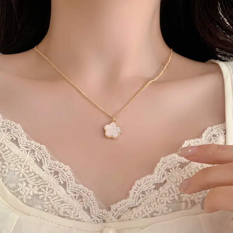 Thumbnail: Gold‑Plated White Clover Charm Jewellery Set