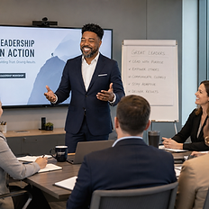 A professional team collaborates during an organizational change consulting session.