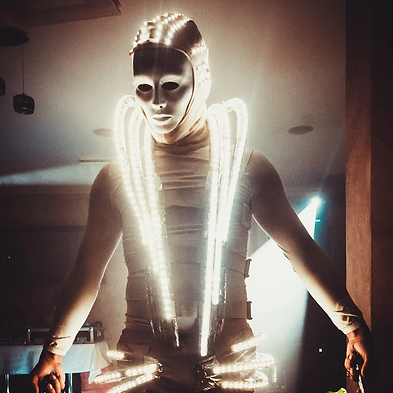 the Prince in white LED costume