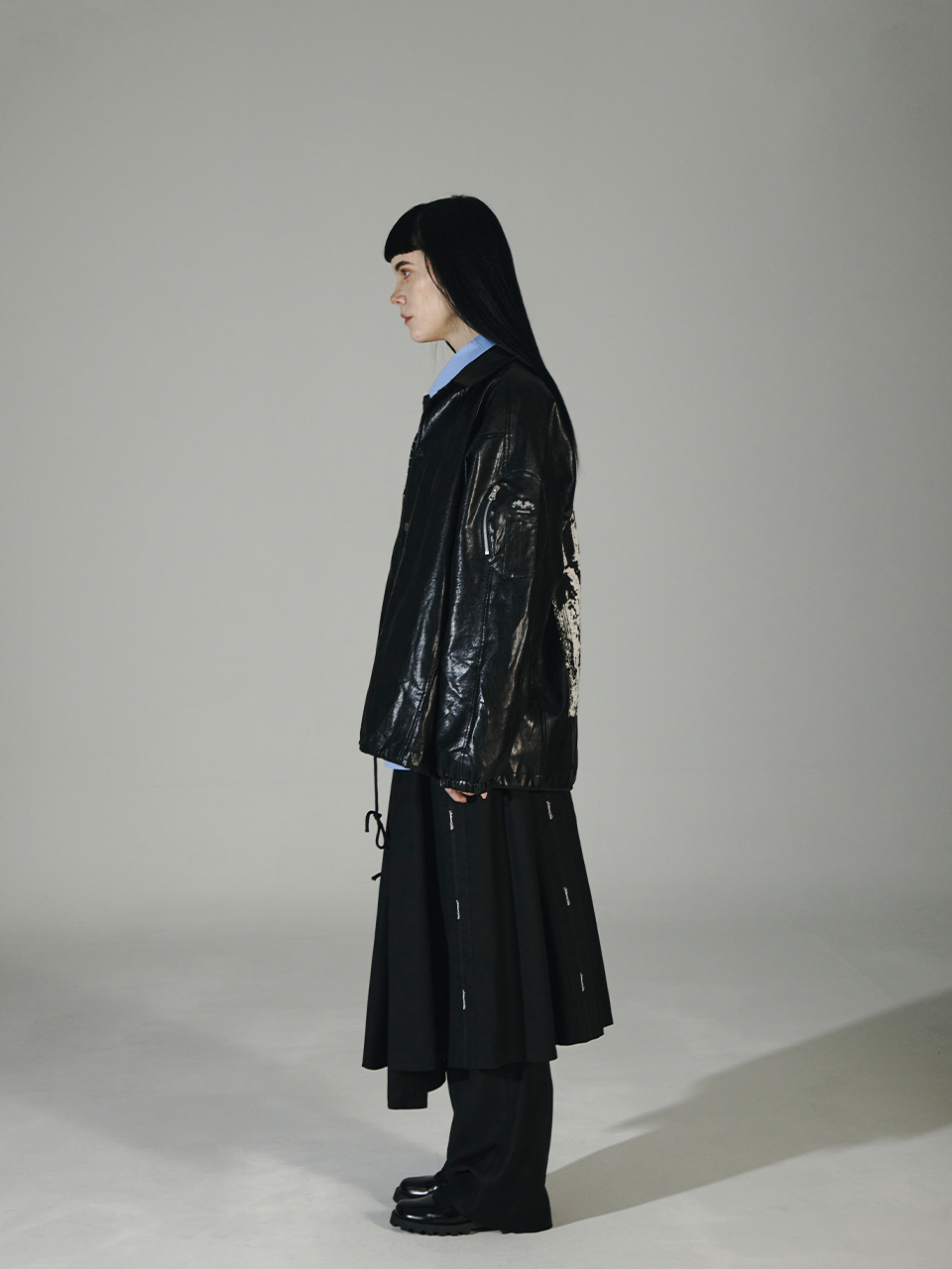 Thumbnail: Silk Patched PVC Coatch Jacket (Black)