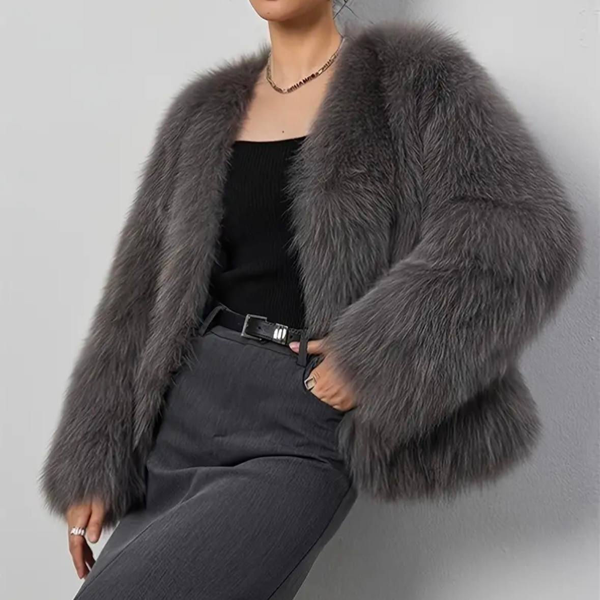 Шуба сіра класична коротка