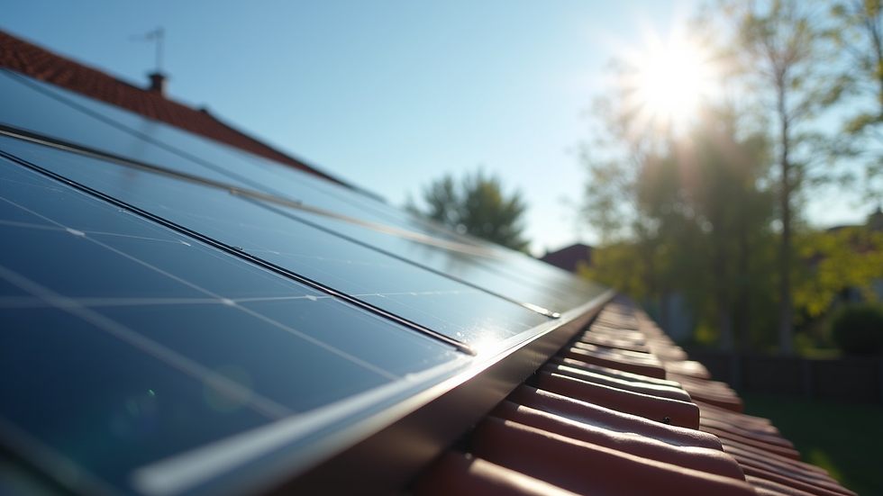 Eye-level view of solar panels installed on a residential roof