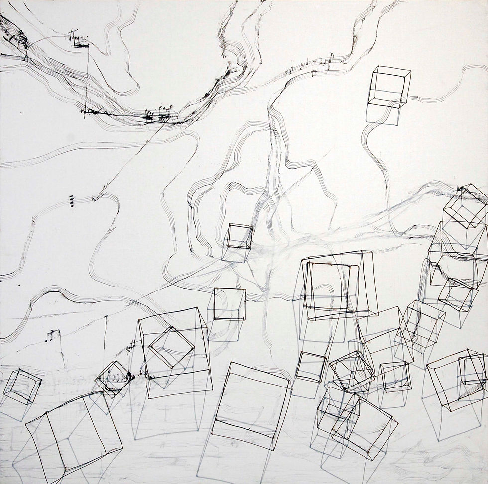 973 a Ombre et Lumière (II) 2024 encre de chine et fil d'acier sur toile 80 x 80 x 12 cm