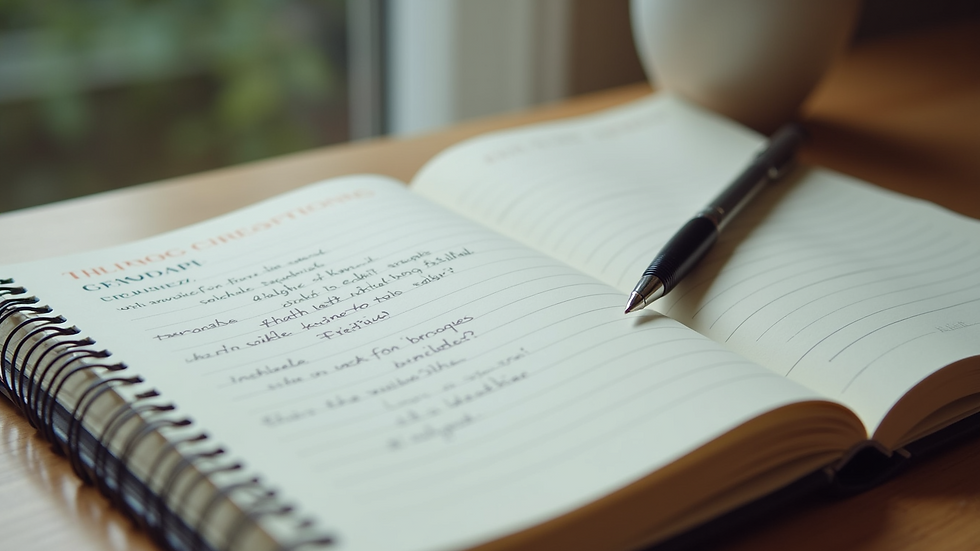Close-up of a journal with health goals and a pen on a wooden table