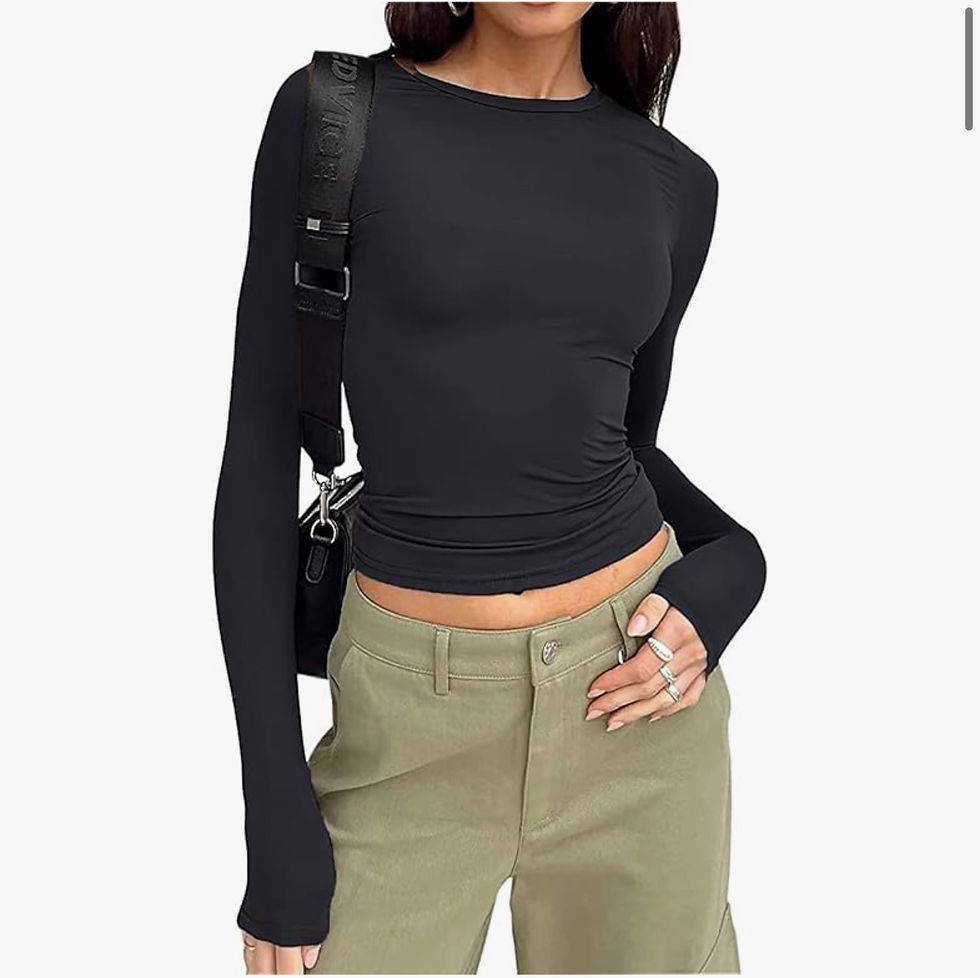 Women's Slim Fit Crop Tops Casual Solid Color Crew Neck Long Sleeve Tight T-Shir