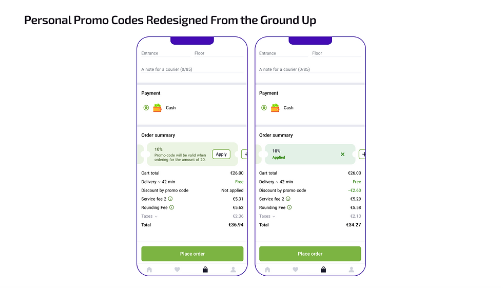 Personal Promo Codes Redesign by Playfood - food delivery software solution
